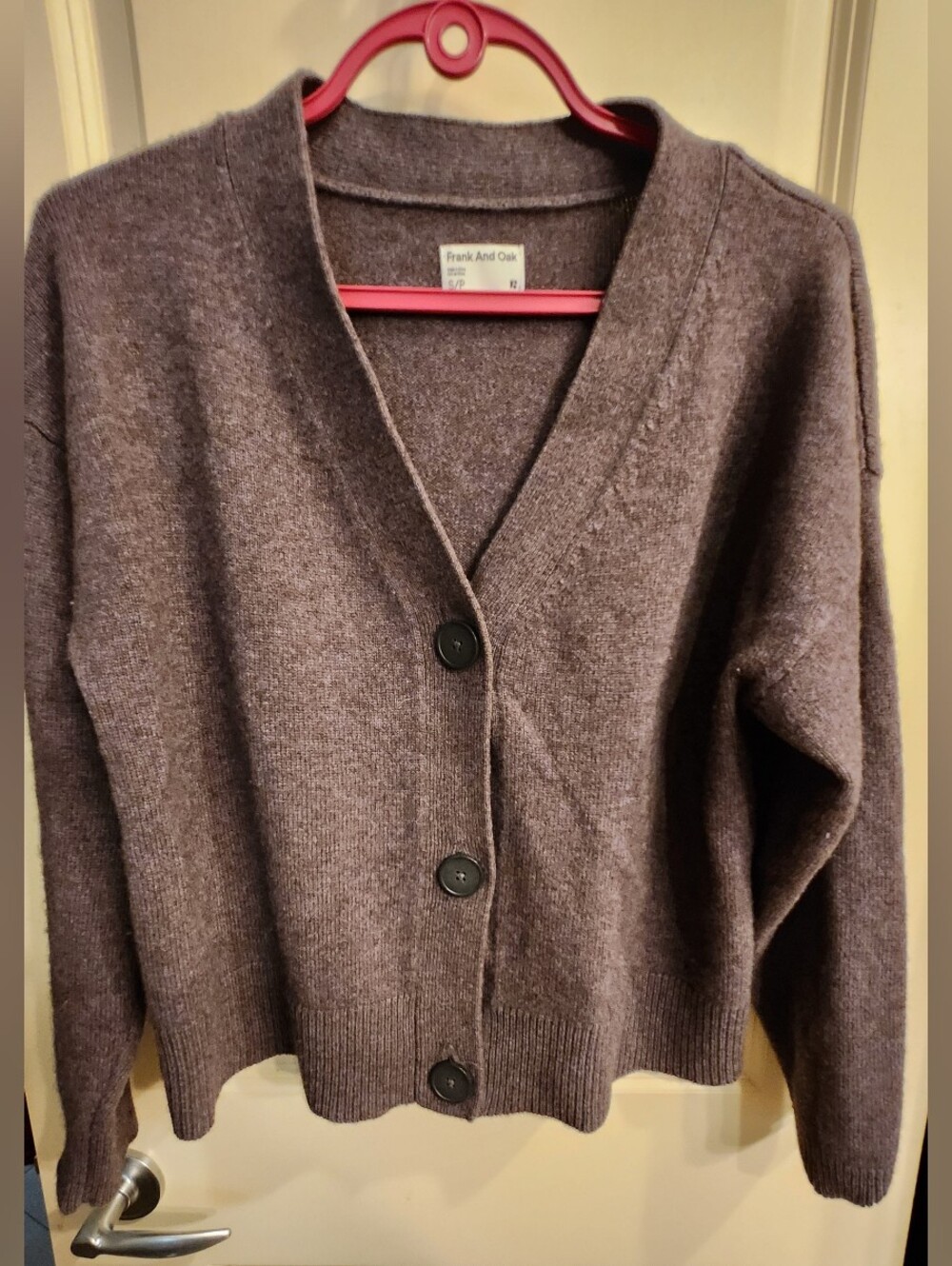 Frank & Oak Brown V-Neck Button Cardigan, Yak And Merino Wool